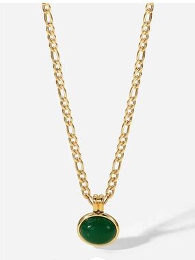 Gold Chain Necklace with green adventurine Pendant